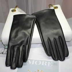 Winter Women PU Leather Plus Plush Thick Velvet Warm Driving Waterproof Glove Female Solid Sport Cycling Windproof Mitten O86