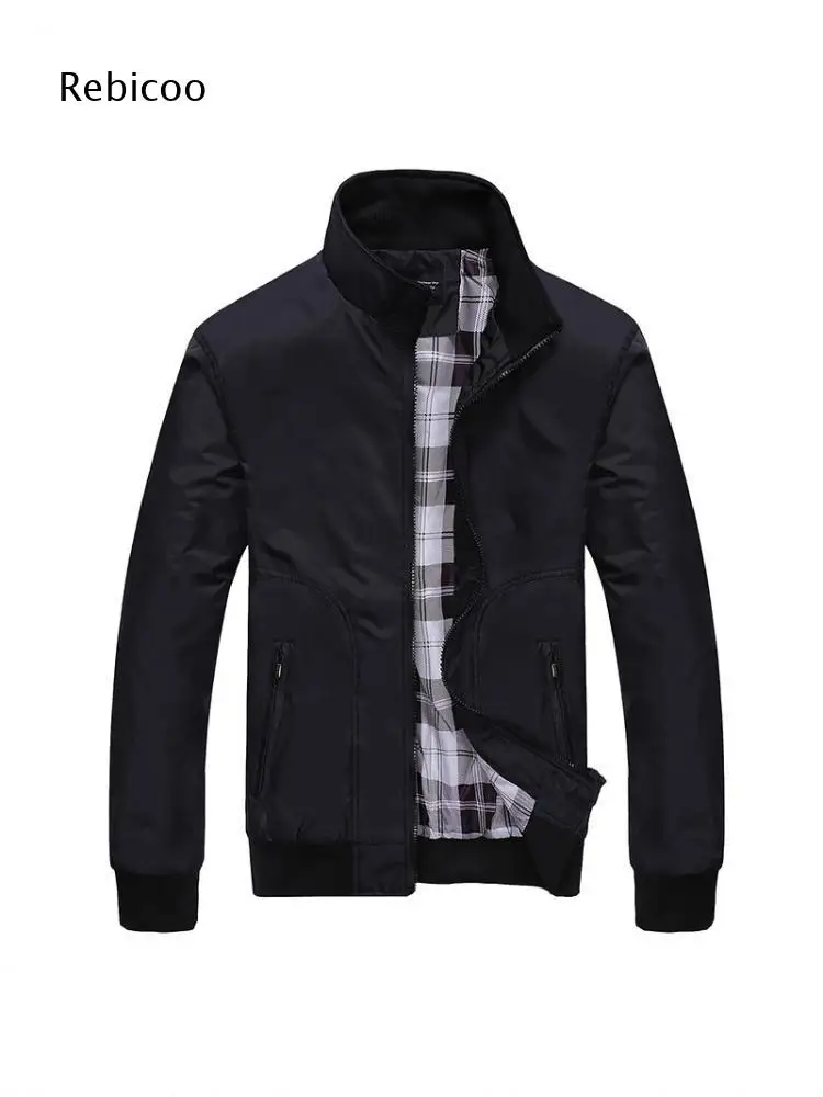 Casual Zip Front Jacket For Men Plaid Inner Fabric Ribbed Cuffs For Multiple Daily Scenarios And Versatile Outfit Matching