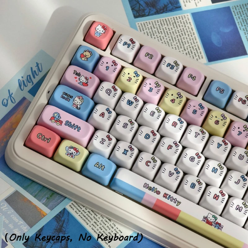 

129 Keys Kawaii Hello Kitty Theme Keycaps Set for Gaming Mechanical Keyboard PBT Material Sublimation MOA Height Keycap