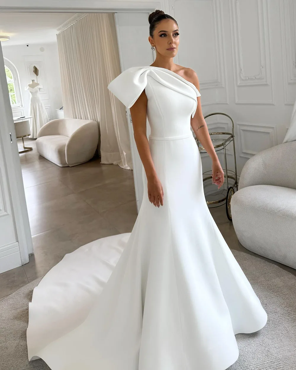 2025 requintado um ombro sereia vestido de casamento para as mulheres plus size elegante simples vestido de noiva personalizado vestido de noiva de casamento