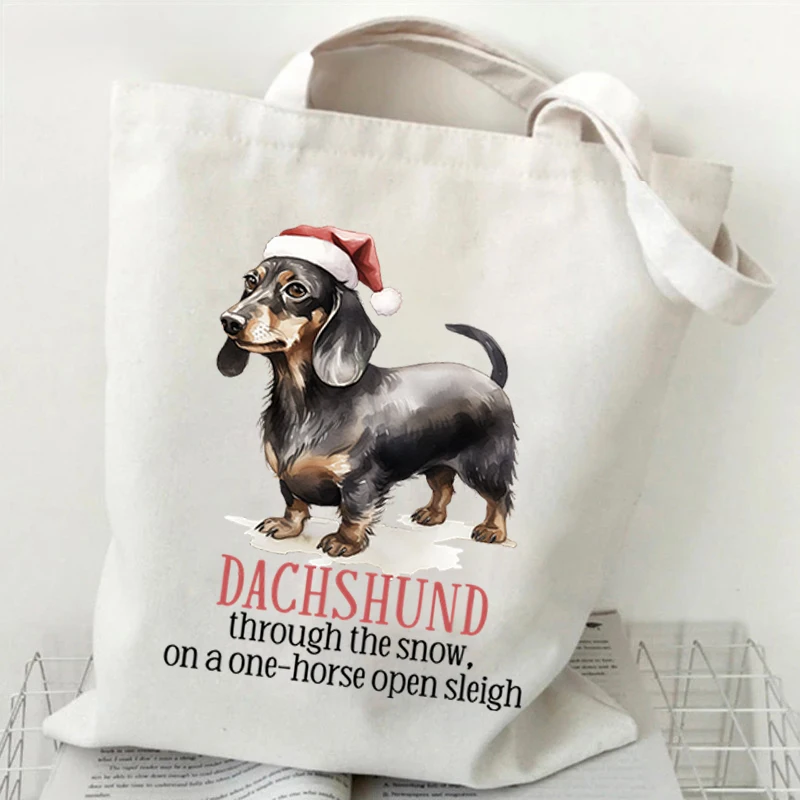 Woman Tote Bag Harajuku Resuable Eco Shopping Bags for Women Street Style Christmas Dog Pun Dachshund Vintage Shopper Bag