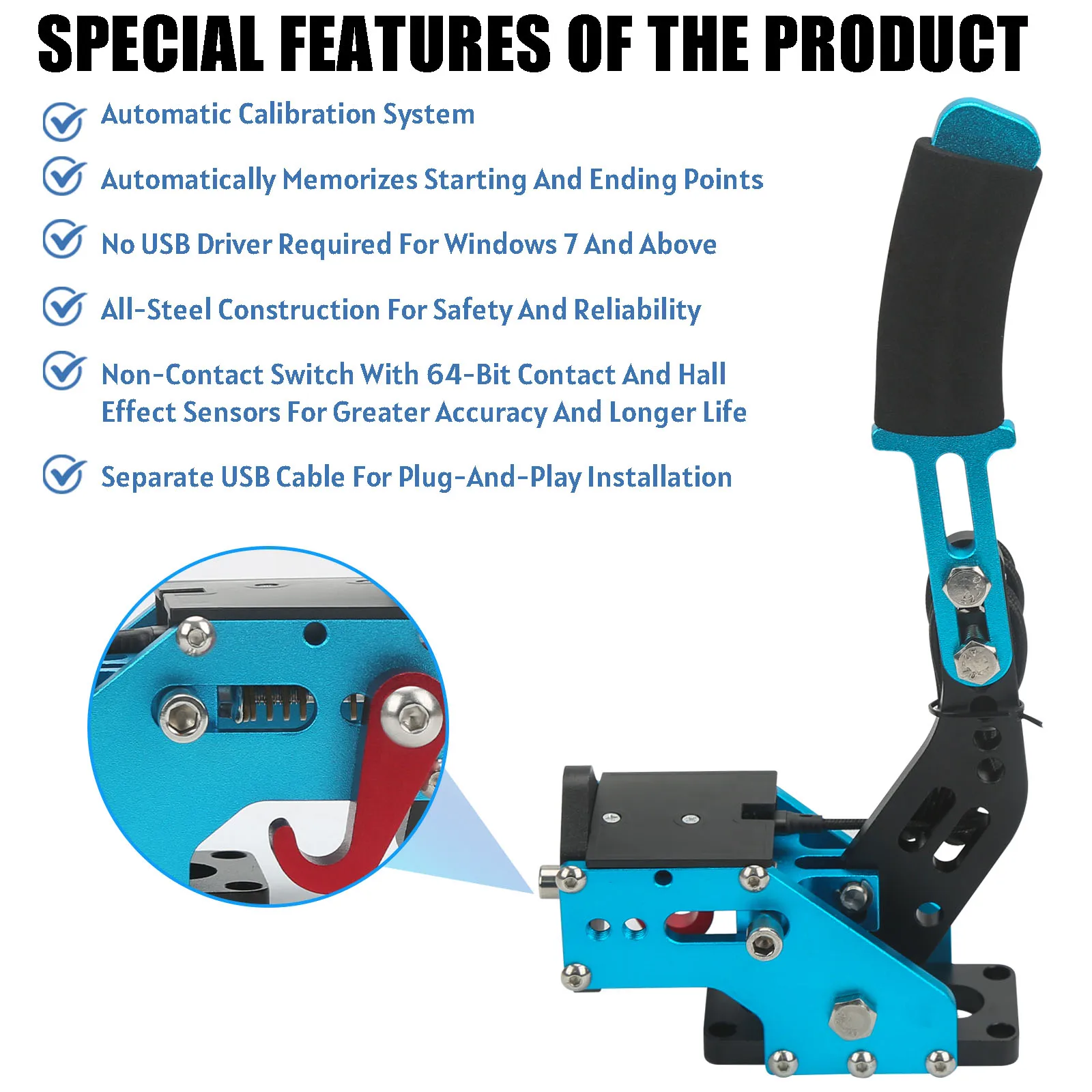 USB Handbrake Kit  with Clamp PC Racing Game Drift for Logitech G923/G29/G27/G25 Hall Sensor SIM Racing Brake System Handbrake view 5