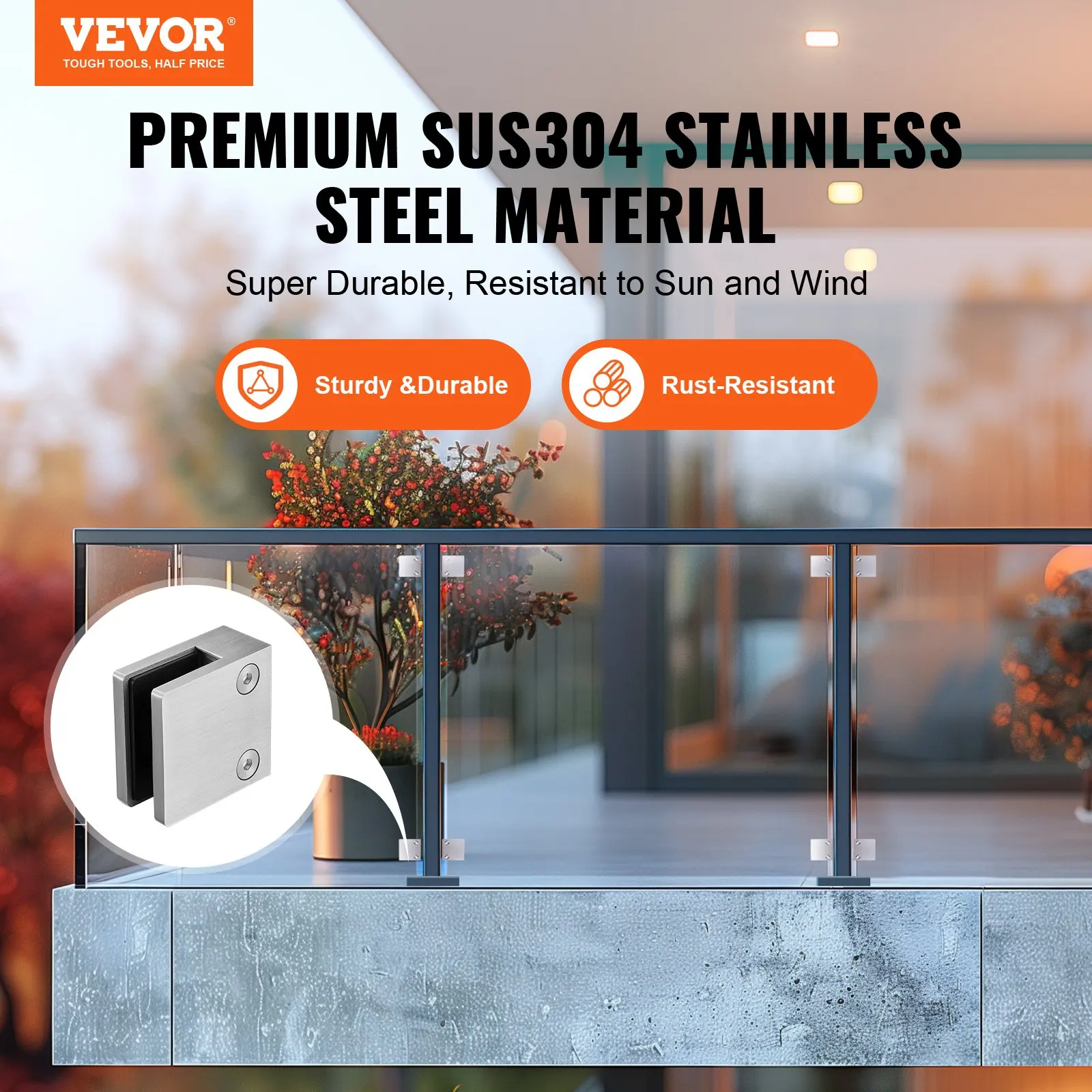 

Glass Clamp, 4 PCS Square Glass Railing Bracket For 0.31 '-0.47 ' Tempered Glass, 304 Stainless Steel Glass Mounting Clamp,