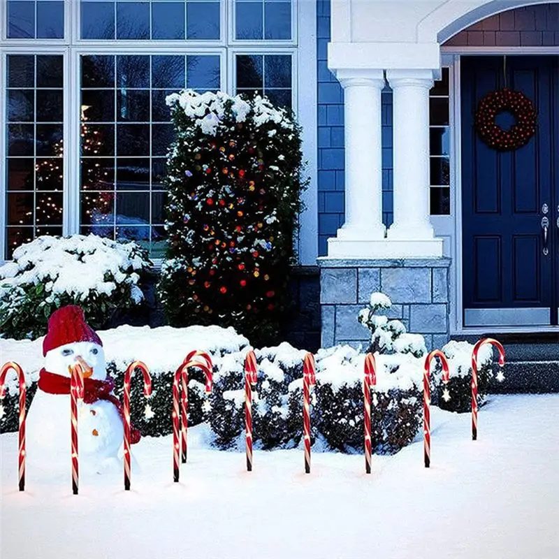 Solar Christmas Cane Ground Lights Light String Candy Star Cane Lawn Landscape-[Iubi-ABUA]