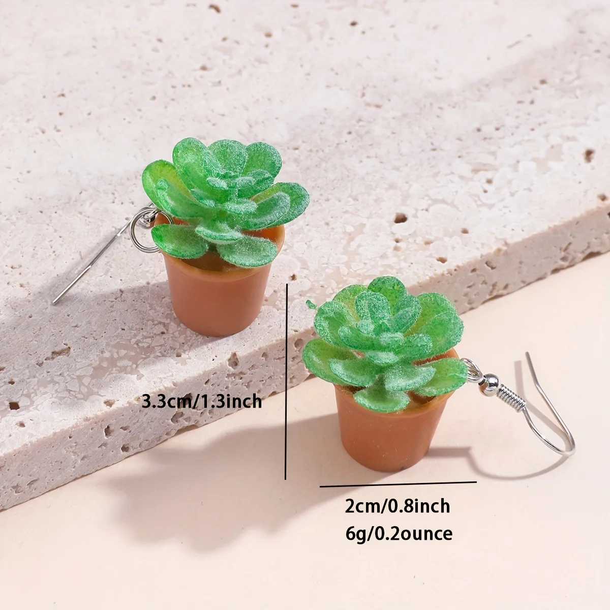 2*3.3 Cm/0.8*1.3 Inch 3D Green Succulent Plant Earrings Handmade Hanging Miniature Green Plant Dangle Drop Earring Cottagecore