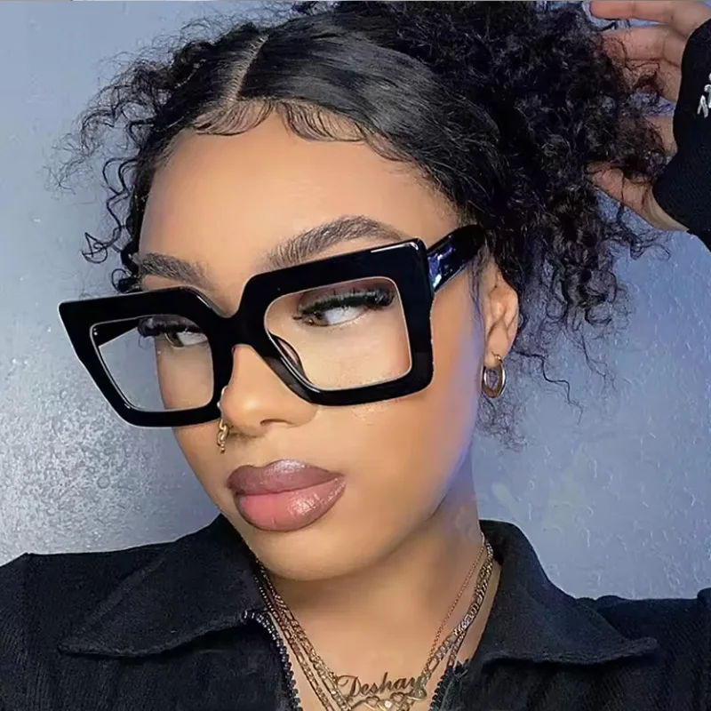 2pcs High Quality Women Classic Square Classic Large Frame Flat Glasses Fashion Men  Colorful Design Sun Glasses Retro Glasses
