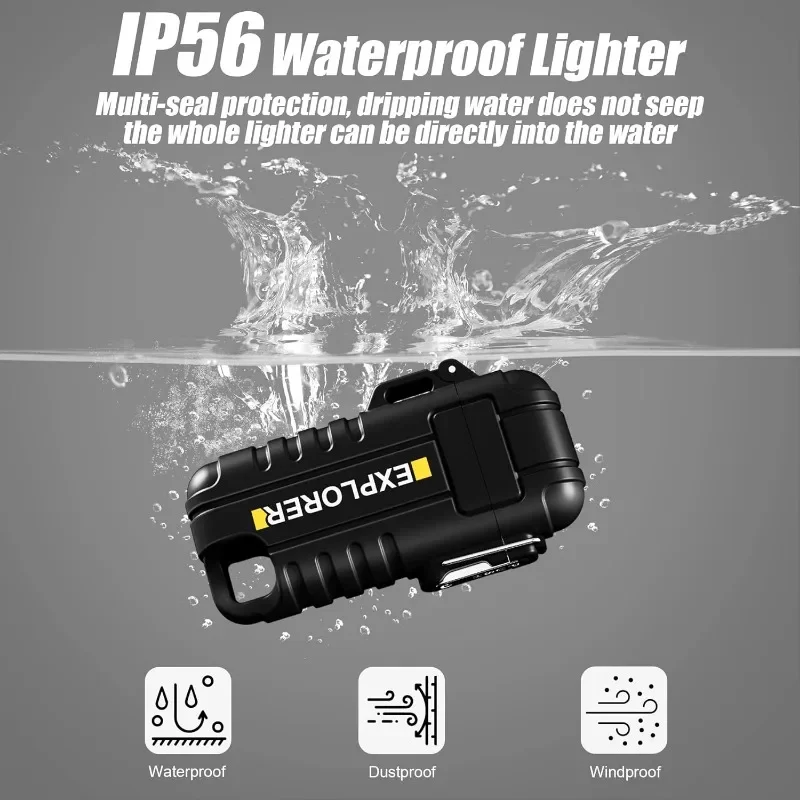 USB-C Rechargeable Lighter, Dual Electric Arc, Waterproof, Flame-Less, Windproof Plasma Lighters for Grill, Survival, Camping