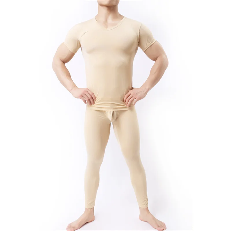 Warm Men Long Johns Ice Silky Ultra-Thin Thermal Underwear Men Underwear Long Johns Men Tops and Pants Set Long Johns Nightwear