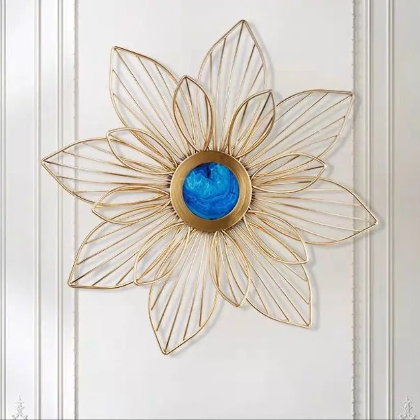 

Metal Peony Flower Blue Imitation Agate Disc Wall Sticker Home Livingroom Wall Hanging Crafts Sofa TV Background Wall Decoration