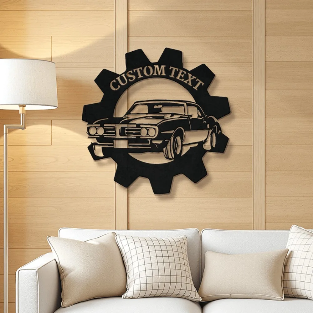 Custom Personalizable Vintage Car - Themed Metal Wall Sign Black Gear Car Design Classic Garage Home Office Car Decor Sign