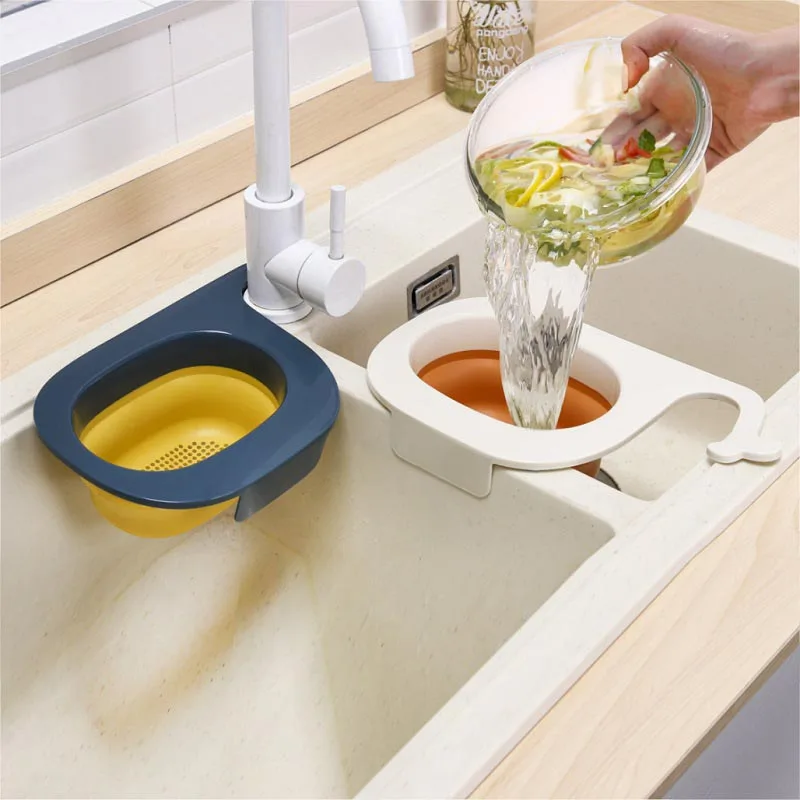 Kitchen Multifunctional Creative Sink Strainer Leftover Drain Basket Soup Garbage Filter Fruit Vegetable Hanging Drainer Rack