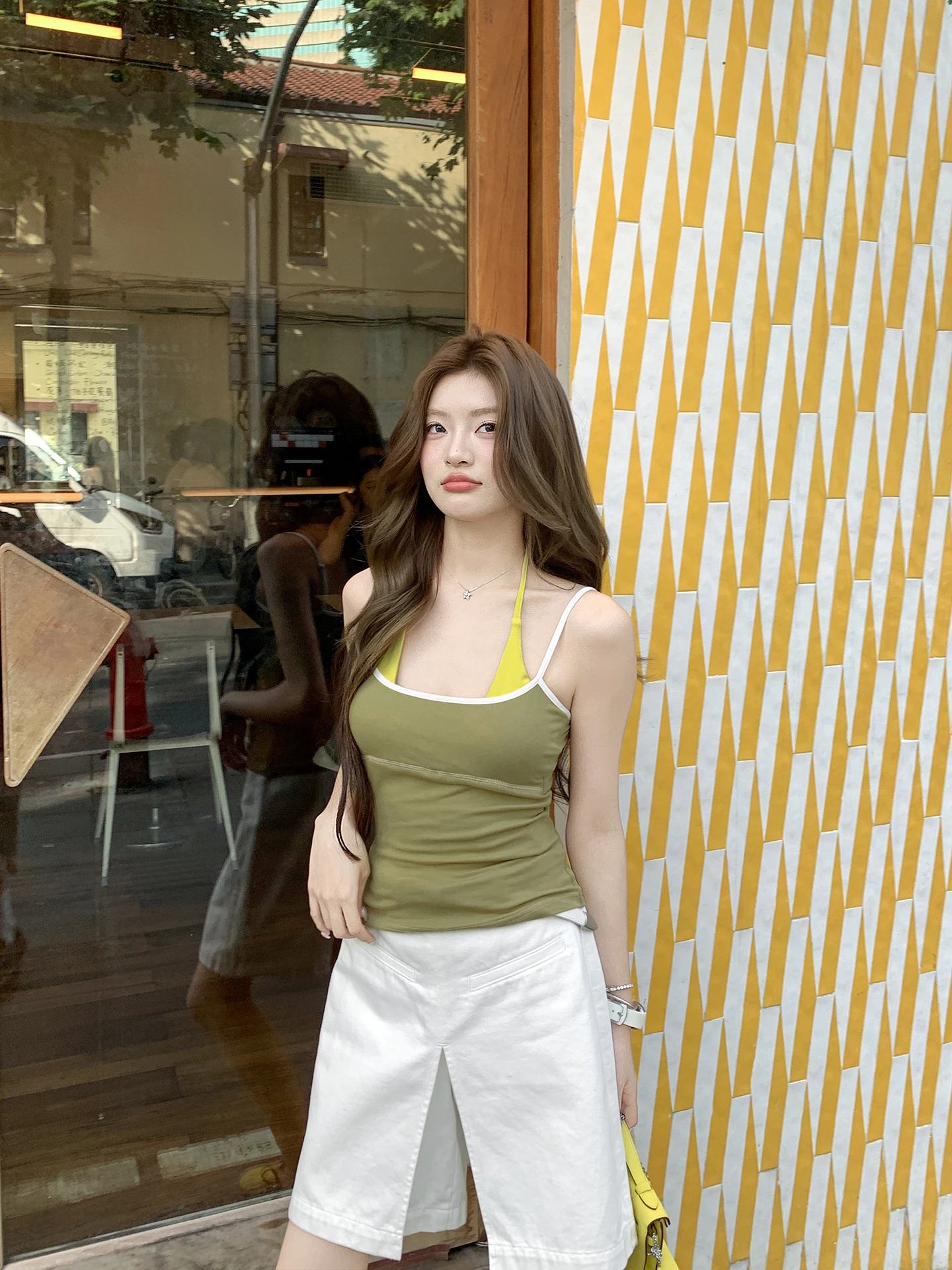 Aviva on Earth American Retro Color Block Fake Two-Piece Neck Hanging Spicy Girl Vest with Chest Pad Women's Summer Slim Fit ...