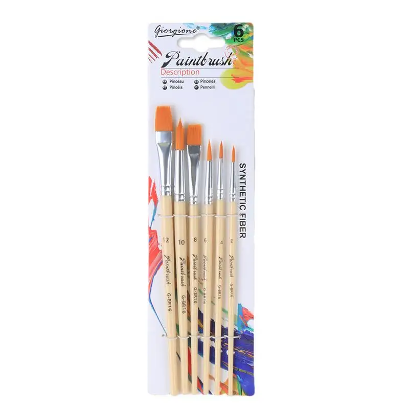 Artista Acrílico Paint Brush Set, Pastel Pintura Pincéis Kit, Óleo Aquarela Guache Artista Artesanato, 6Pcs