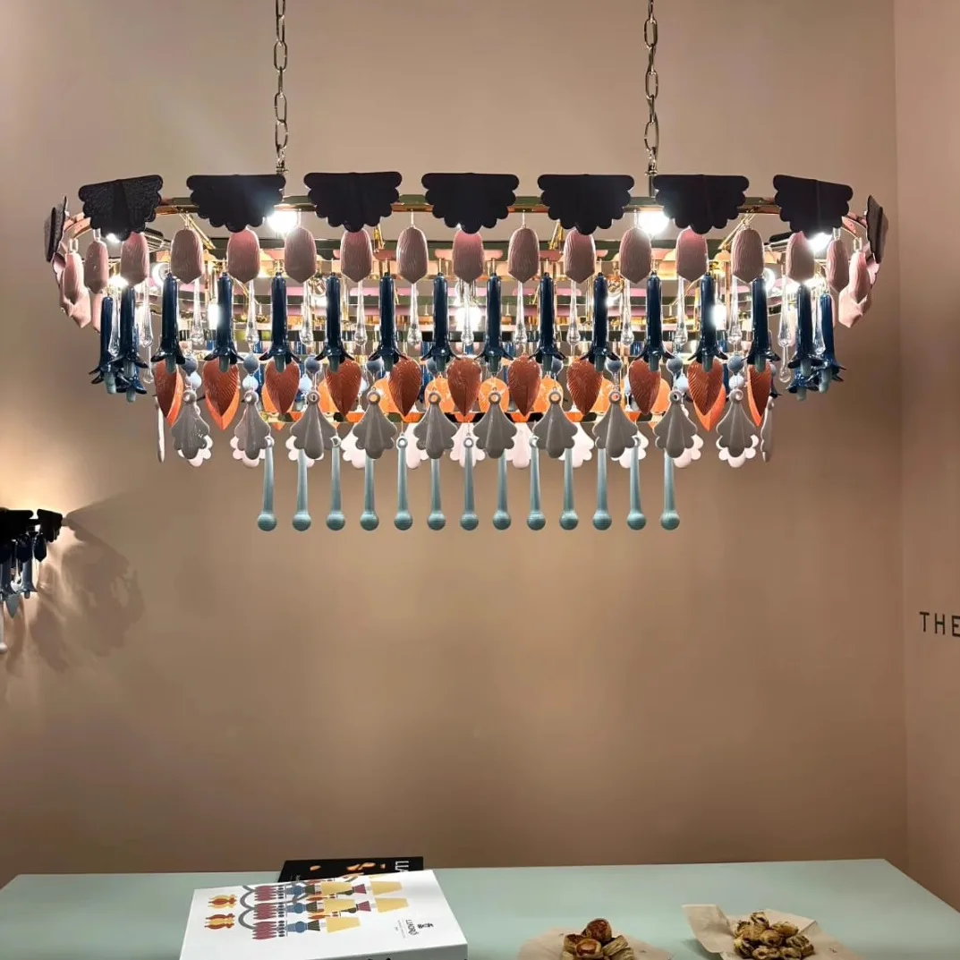 French retro ceramic art chandelier personality medieval living room bedroom four seasons new villa designer color lamp