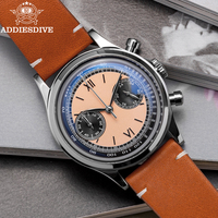 ADDIESDIVE Multifunctional Chronograph Watch VK64 Leather Watch 10Bar Waterproof Mens Quartz Watches Reloj Hombre часы