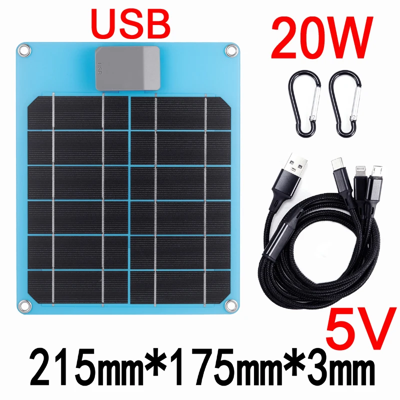 Solar Panel 20W-100W USB Type-C Waterproof Outdoor Hiking Camping Portable Battery Mobile Phone 5V Charging Bank Charging Panel