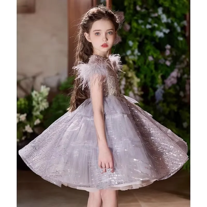 Girls Princess Dress Summer 2026 New Luxury Tulle Ball Gown Kids Birthday Party Dress Elegant Wedding Pageant Gown