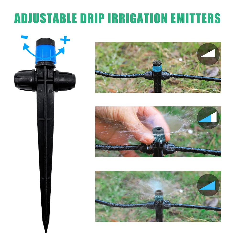 Adjustable Flow 1/4 Inch Drip Irrigation System Kit Sprayer with Lock Barbed Automatic Watering for Garden Farm Bonsai Flowers