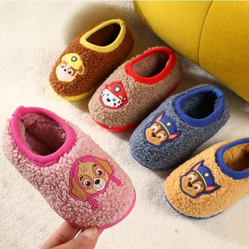 PAW Patrol Furry Fleece Kids Slippers Winter Warm Plush House Slippers Soft Sole Anti Slip Cotton Slippers for Boys Girls