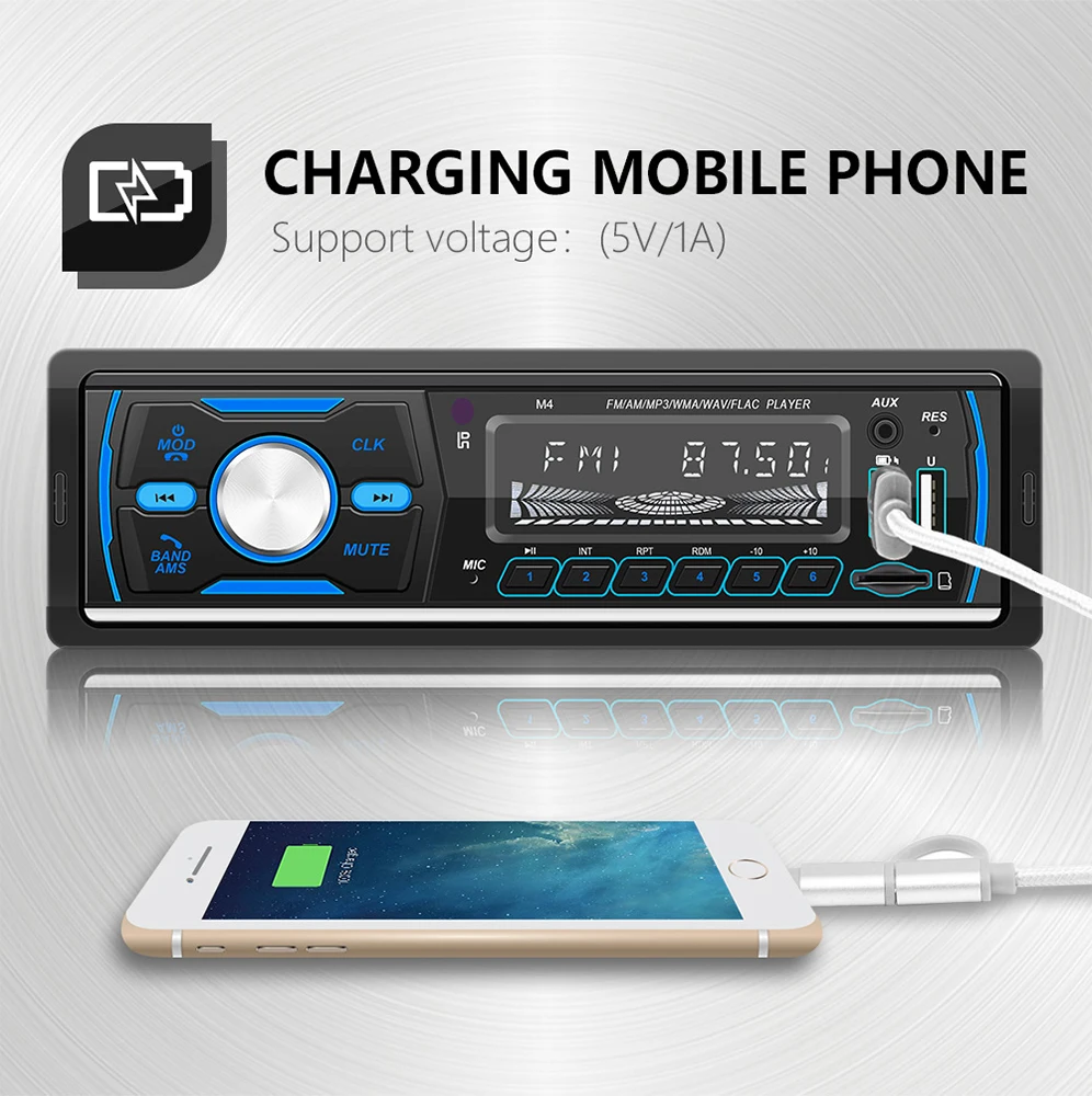 Podofo 1DIN أجهزة راديو السيارة ستيريو التحكم عن بعد الرقمية بلوتوث الصوت الموسيقى ستيريو 7 لون راديو السيارة مشغل Mp3 FM/AM/RDS/USB/SD #4