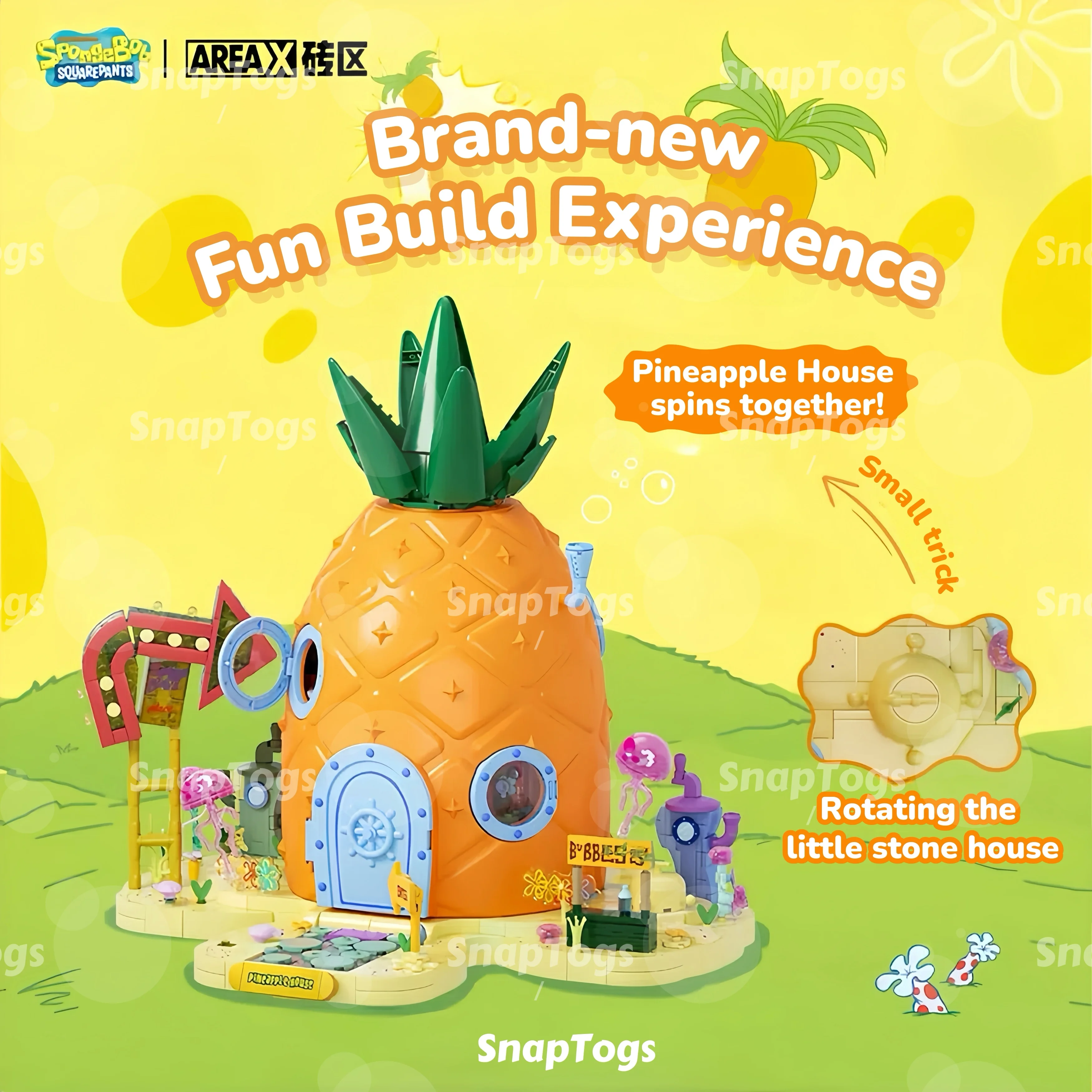 SnapTogs SpongeBob SquarePants Building Blocks Highly Restored Pineapple House Model Bricks Set with Desktop Decor Kids Gift