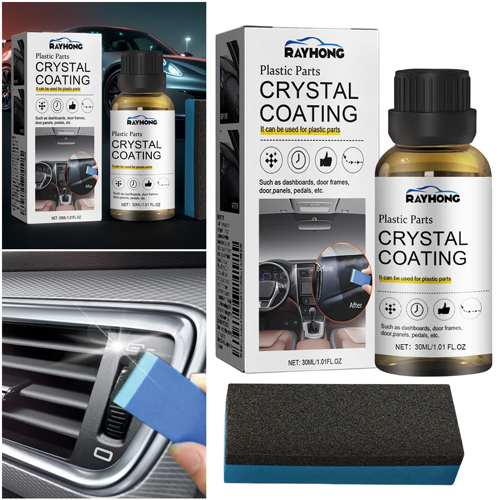 30ml Part Retread Scratch Repair Car Plastic Trim Restorer with Sponge Console Instrument Panel Care Polish Cleaner Car Care Set