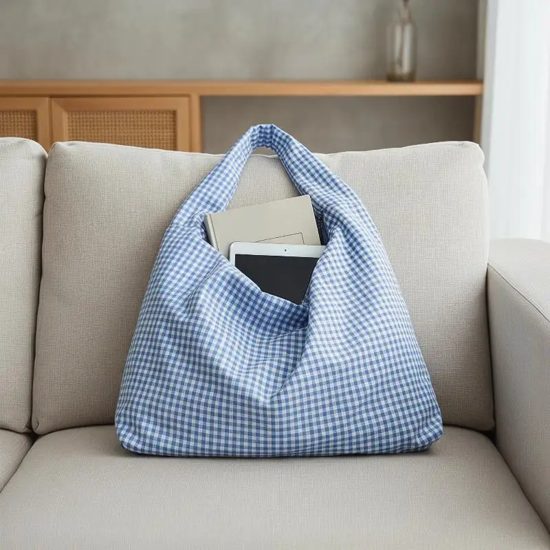Yellow Gingham Canvas Hobo Tote Bag Large Capacity Zip Closure Lightweight Casual Handbag for Daily Travel Commute