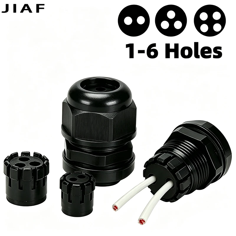 10PCS More Holes Waterproof Plastic Cable Gland M20*1.5 With Tow Holes M25*1.5 Nylon Gland M32*1.5 Black Grey Seal Joint M16