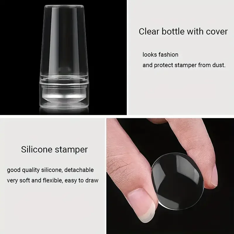 1 stücke Silikon Transparent Nail art Stamping Kit Maniküre Platte Stempel Polnischen Schablone Vorlage Siegel Stamper Schaber Set