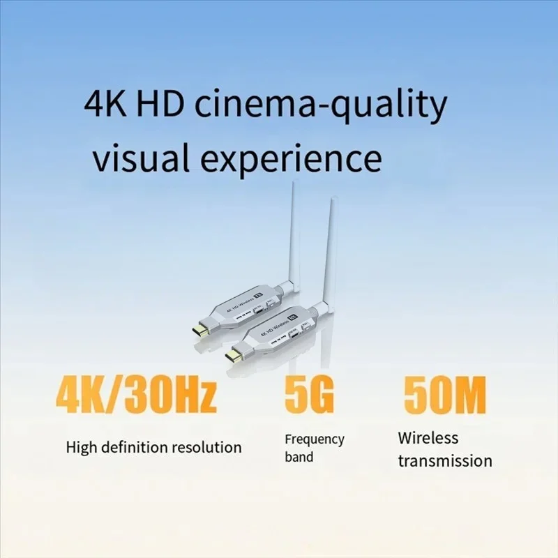 

Беспроводной HD-удлинитель 5.8G, 50 м, 4K HD, комплект передатчика и приемника видео и аудио, беспроводной адаптер для телевизора и монитора