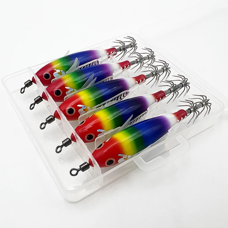 ShareShark 5 Stück/Box Leuchtendes Horizontales Garnelen-Lasermuster Hartköder-Set, geeignet für Meeresangeln auf Tintenfische und Oktopus. – Detail 9