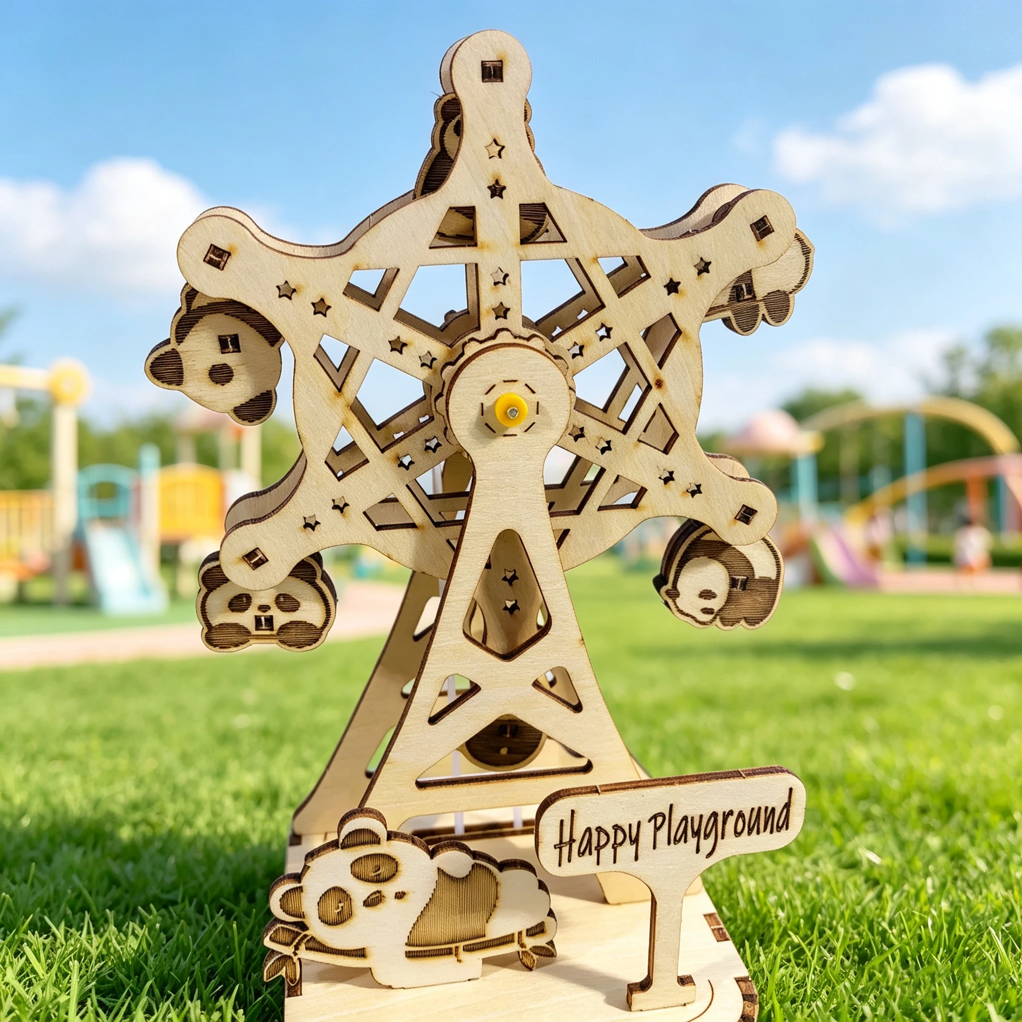 DIY Panda Ferris Wheel Gear Music Box 3D Wooden Puzzle Kit
