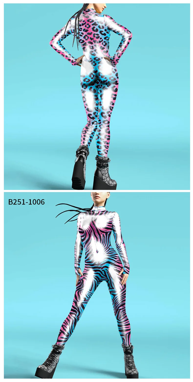 Futuristische Technologie Punk-Roboter Damen-Jumpsuits Kleidung Bunter Texturdruck Zentai-Bodysuit Cosplay-Kostüm Halloween-Outfit – Detail 10