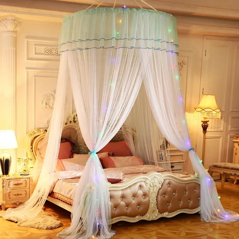 

Three-door Dome Encrypted Palace Mosquito Net Girl's Bedroom Floor-to-ceiling Yarn Mosquito Net Hanging Round Mosquito Net