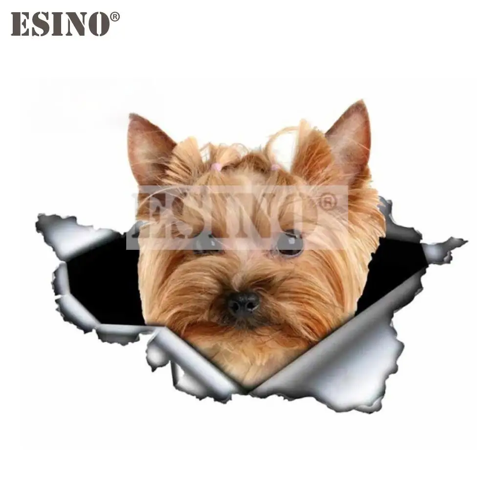 Car Styling Cool Fashion 3D Metal Torn Metal Little Yorkshire Terrier Dog PVC Car Body Sticker Waterproof Decorative Vinyl Decal