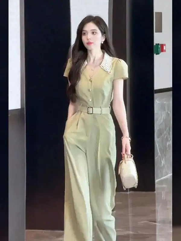 

Ele Брюки с высокой талией, женские модные повседневные широкие длинные брюки для похудения, дизайн на талии, осенний сезон, Новое поступление