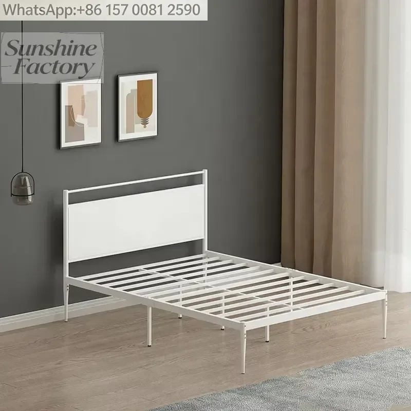 Modern Double Bed Frame Heavy-Duty Metal Convertible for Home or Apartment Bedroom Dormitory Bed