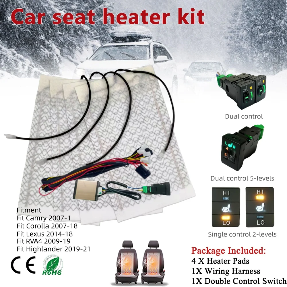 

100W Build-in Car Seat Heater Kit Fit 2 Seats,12V Carbon Fiber Heating Pads with Control Switch System for Toyota Camry RVA4
