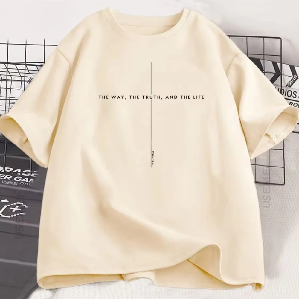 John 14:6 Jesus Christ Is King T-shirt The Way The Truth The Life Jesus Christ T-shirt Faith Conquers Fear Cross Men Clothing