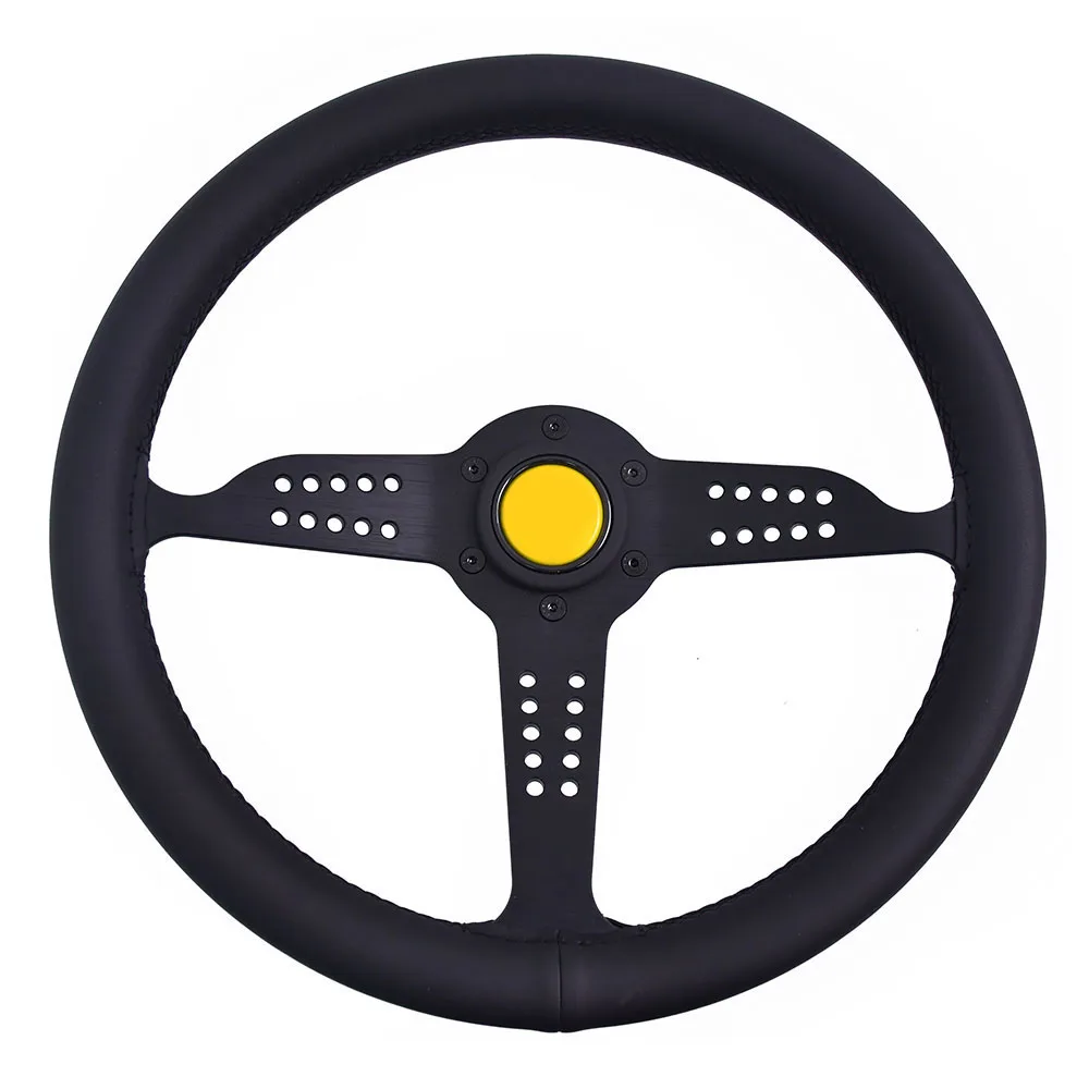 

345mm Universal Car Steering Wheel Wheel Flat Bracket Black Leather Racing Drift Steering Wheel For Sport Game Simulation