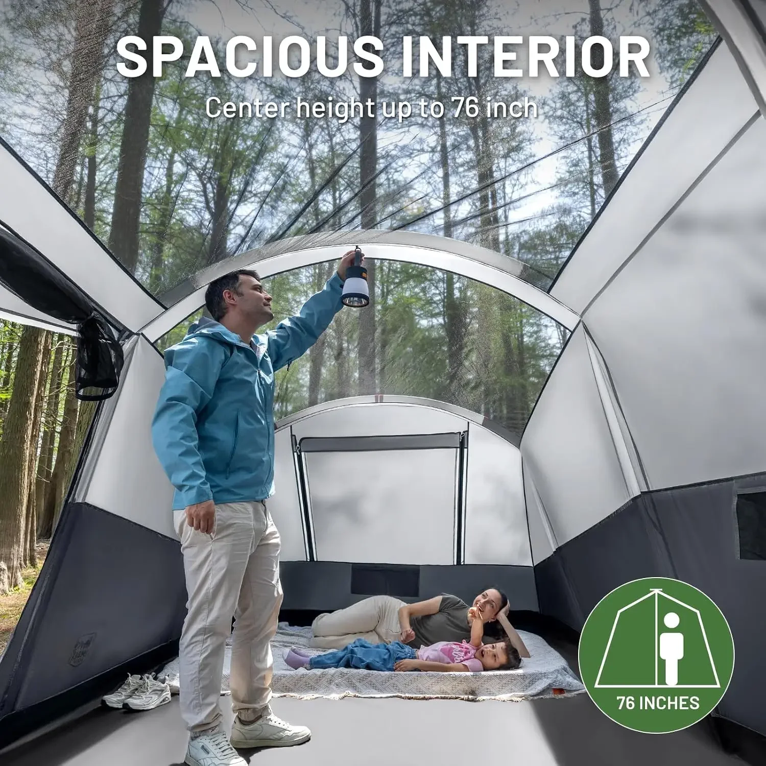 8 Person Family Camping Tent with Screen Room, Double Layer Waterproof Weather Resistant Big Tunnel Tent with Rainfly Carry