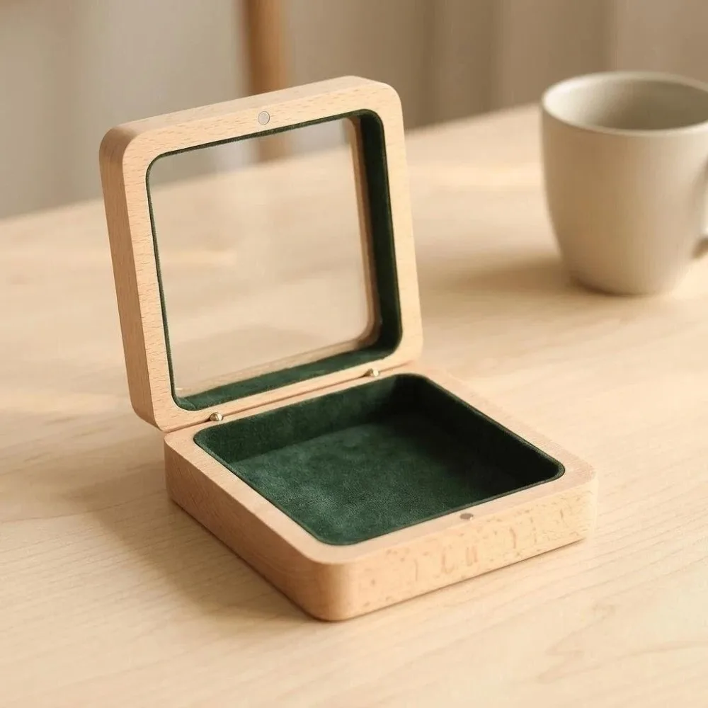 Luxury Wooden Bracelet Holder Square Packaging Transparent Lid Jewelry Box Storage Anti-collision Hand Chain Display Case Gifts