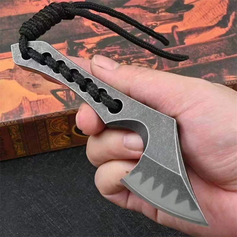 

Mini Axe Knife D2 Steel with Rope Handle Multifunction Outdoor Camping Self-defense Equipment Survival Fishing Tool with Sheath