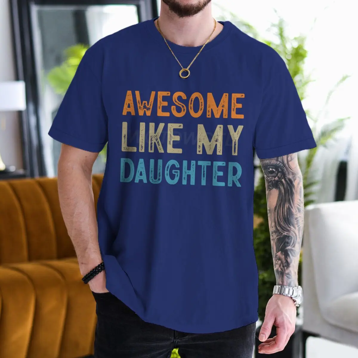 

AWESOME LIKE MY DAUGHTER Tshirt Father's Day Fun Daddy T-Shirt Men Round Neck Short Sleeve Tees Male Tshirt Gift