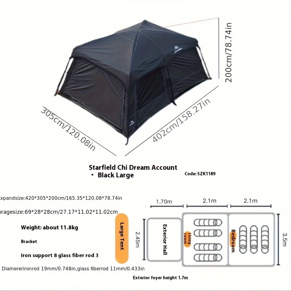 خيمة Mountainhiker للتخييم في الهواء الطلق طوال الليل وغرفتين محمولة سميكة ومظلة ميدانية معدات التخييم والتجمع العائلي #3