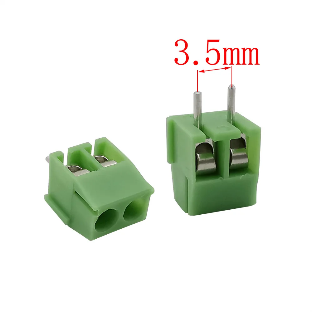 Bornier à vis PCB vert, pas de 3.5mm, connecteur à 2 broches, KF350-2P 3.5mm 300V 10A, bornes à vis épissables pour 24-18AWG, 10 pièces