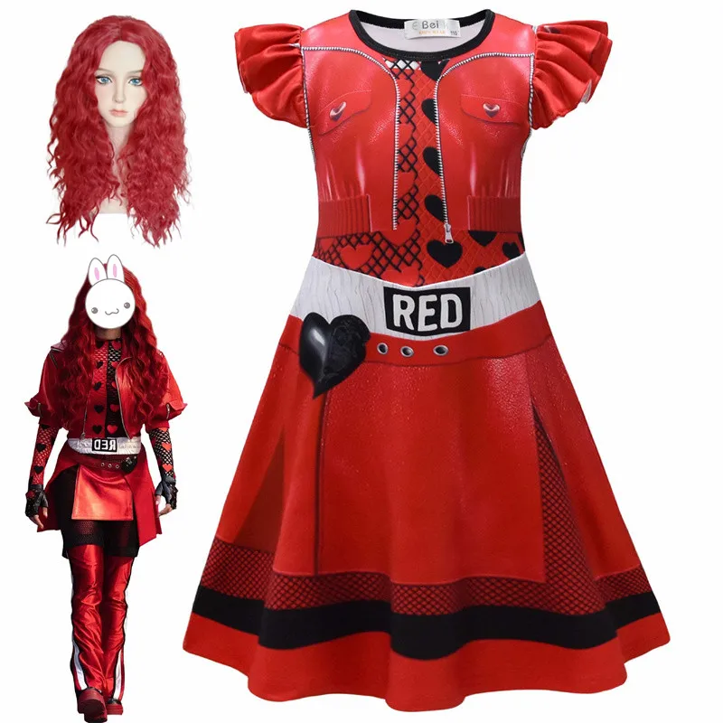 Girls Dresses Kids Descendantse 4 Red Cosplay Costume The Rise of Red Queen Of Hearts Princess Dress Halloween Carnival Dress Up