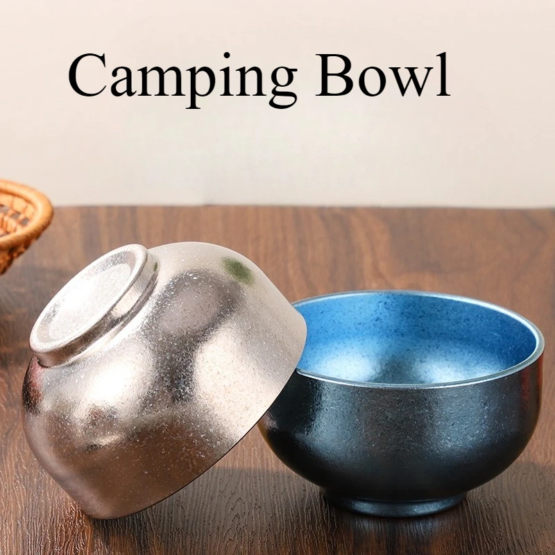 

Титановая миска для риса радужного цвета, бытовая большая двухслойная толстая миска, посуда для ресторана, уличный кемпинг, изысканный кемпинг