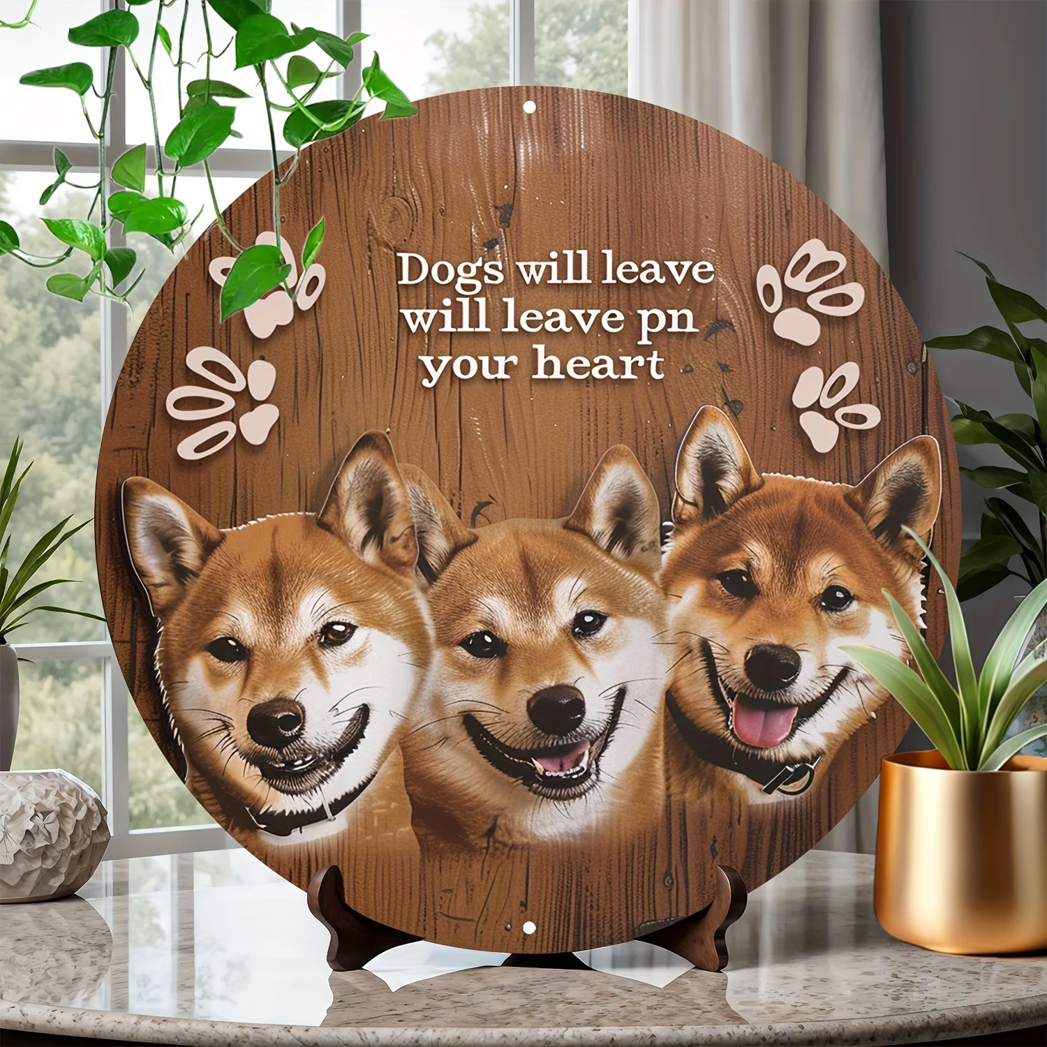 

Shiba Inu Themed Aluminum Metal Sign - 8" Round Decorative Wall Art, Dog Footprint Heart Motif, Pet Lover Gift, Durable Indoor