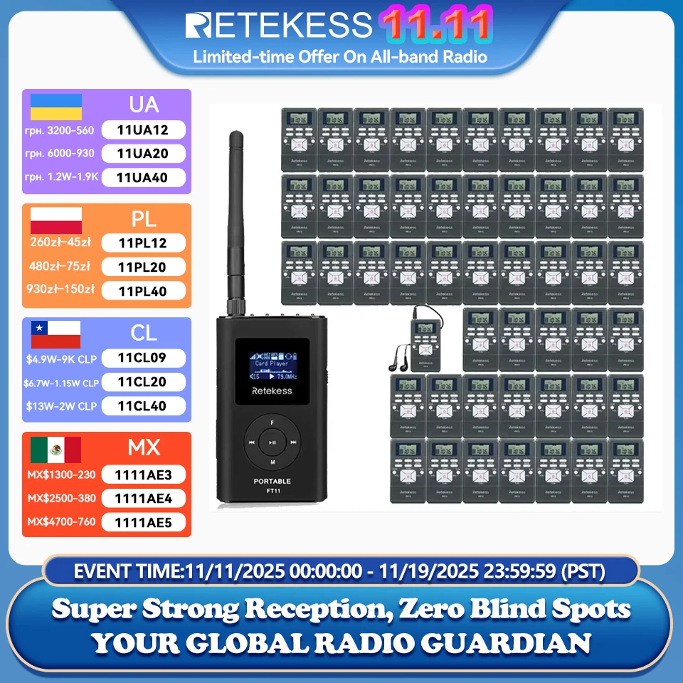 Retekess 무선 투어 가이드 오디오 시스템, FT11 FM 송신기, PR13 FM 라디오, 리시버 투어 가이드 회의 교회 Hajj 훈련